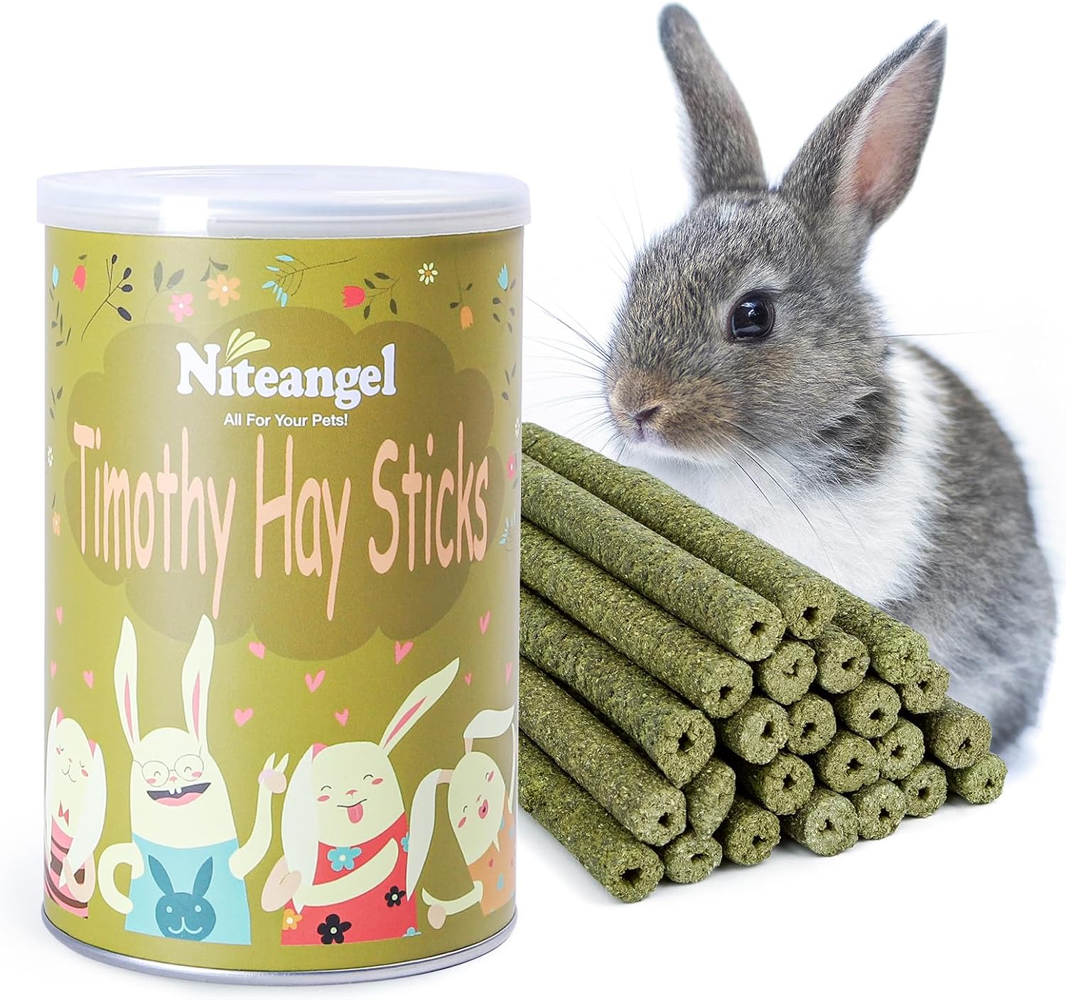 Niteangel Natural Timothy Hay Sticks front view package of pet treats