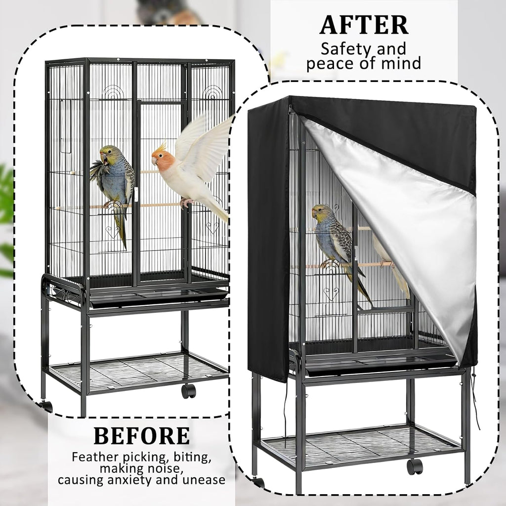Bottom adjustable drawstrings securing the birdcage cover tightly