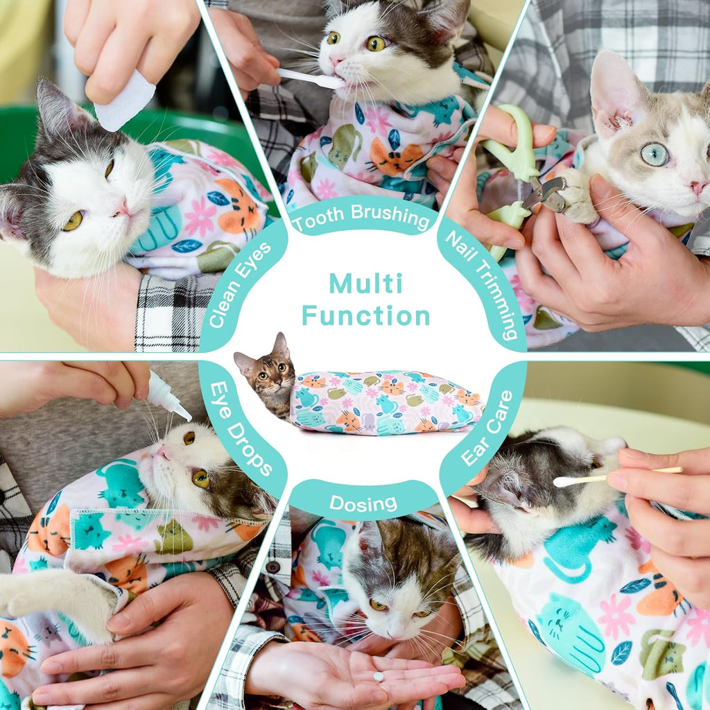 Cat restraint wrap for nail clipping wrapped securely around a pet