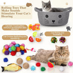 Close up of plush mice and bell balls included in the Zopeal imported pet play set
