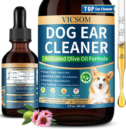 Vicsom Dog Ear Infection Treatment Drops 60ml front bottle view