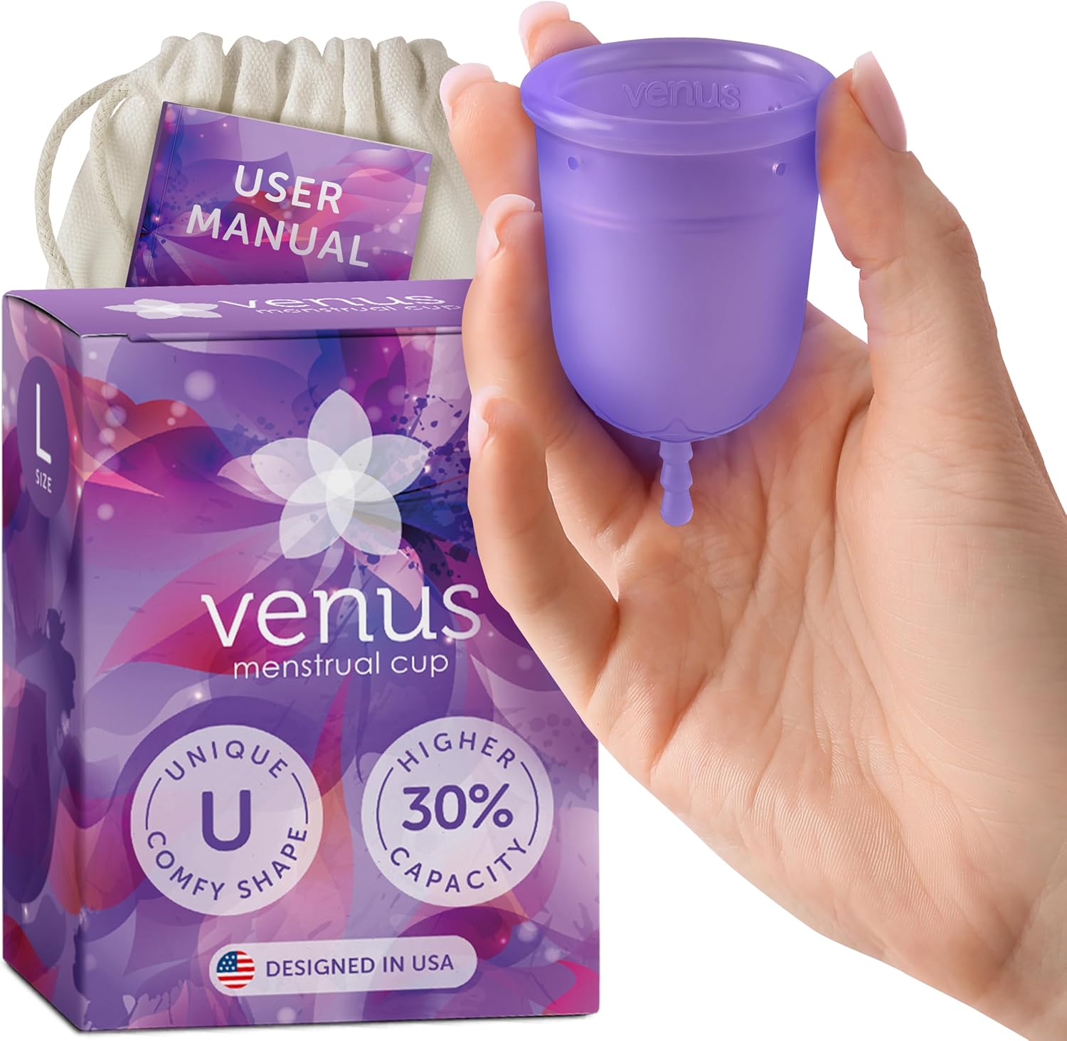 Venus Large Menstrual Cup purple front view medical grade silicone