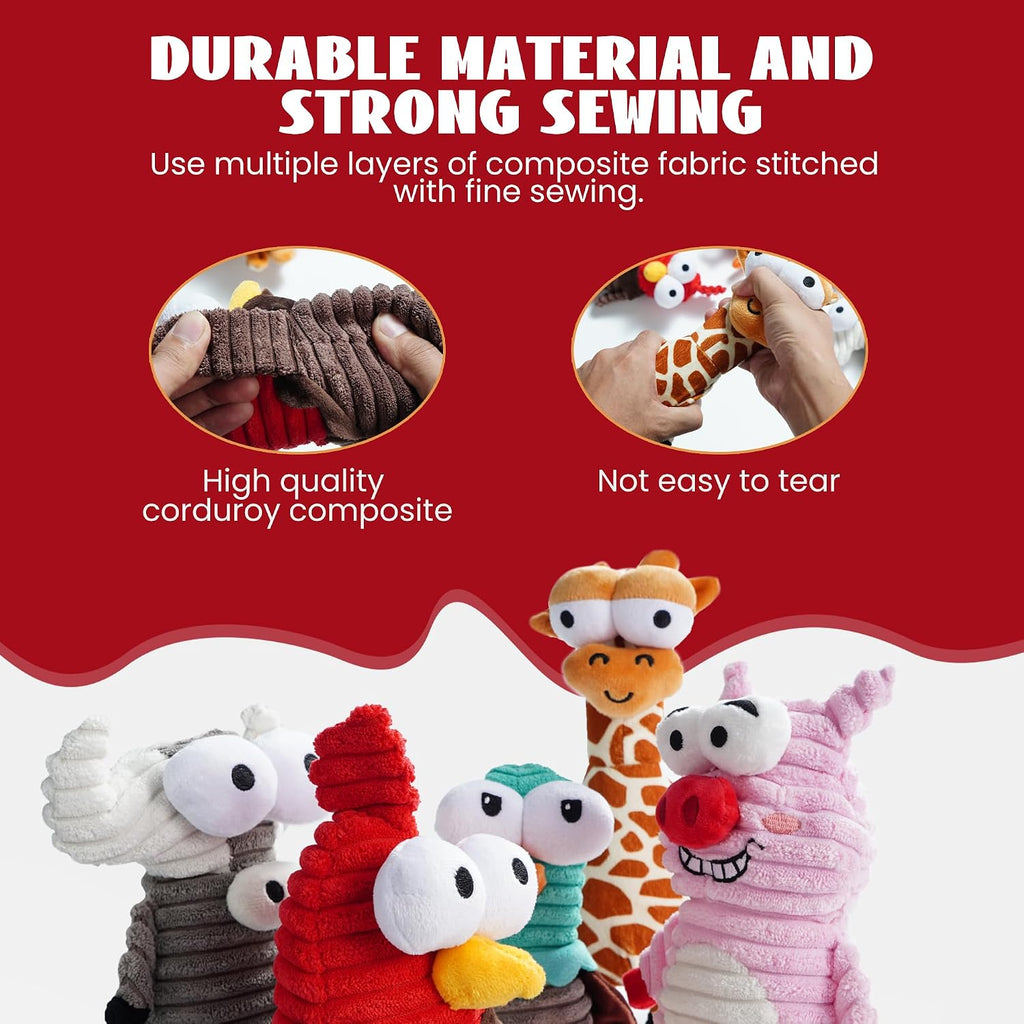 Nocciola multi-pack interactive plush dog toys designed for mental stimulation.