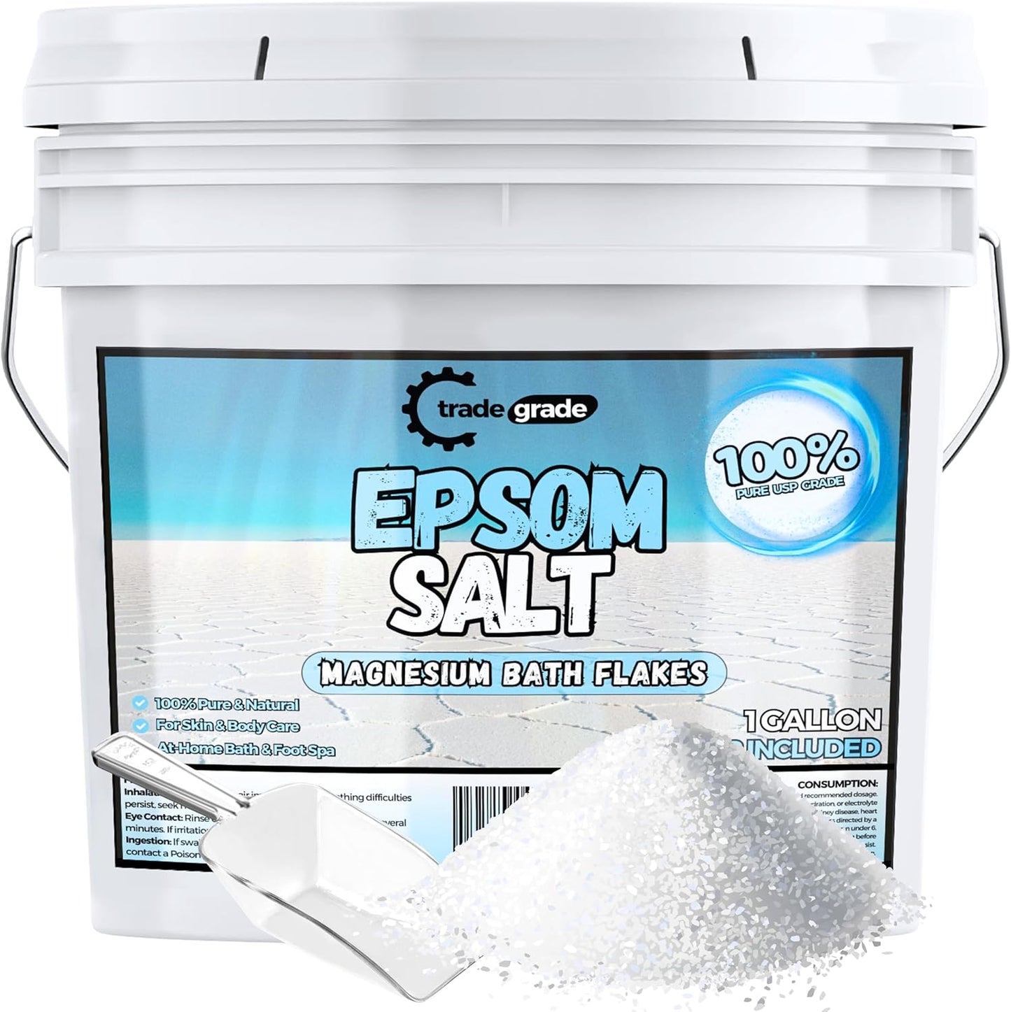 Trade Grade Epsom Salt 1 Gallon bucket front view