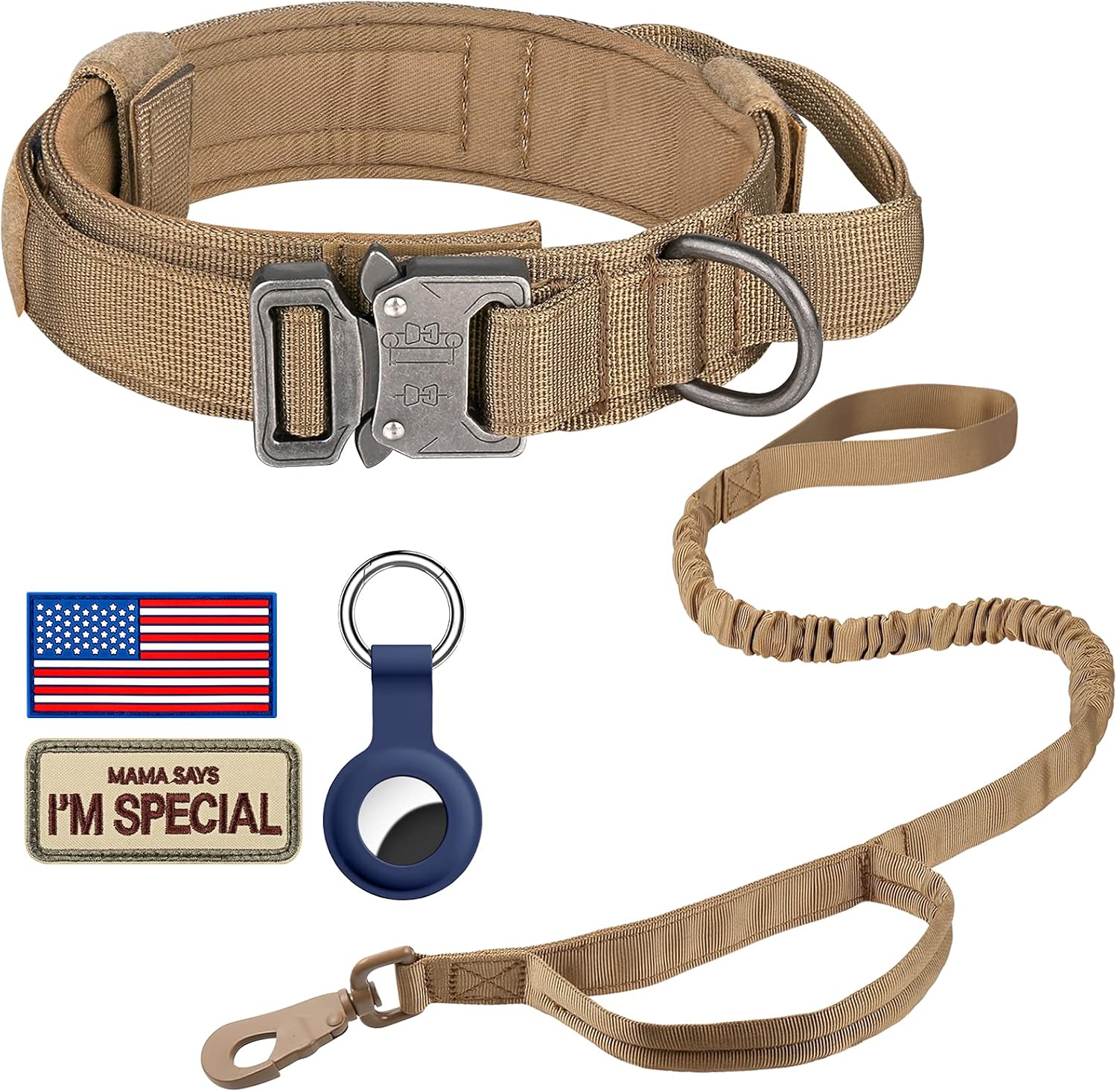 DAGANXI Tactical Dog Collar, Adjustable Military Training Nylon Dog Collar with Control Handle and Heavy Metal Buckle for Medium and Large Dogs, with Patches and Airtags Case (L, Black) - Image 11