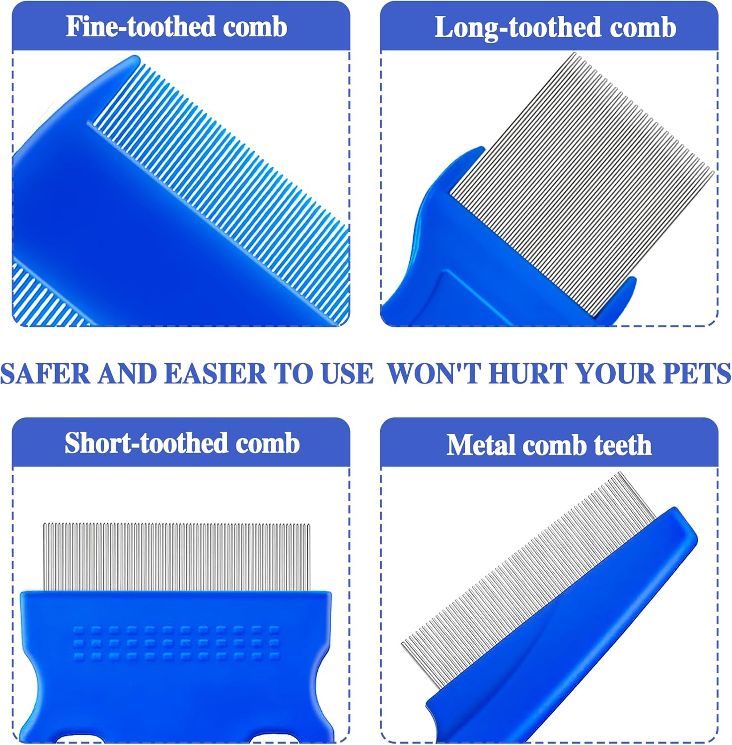 Close up of stainless steel teeth on pet comb