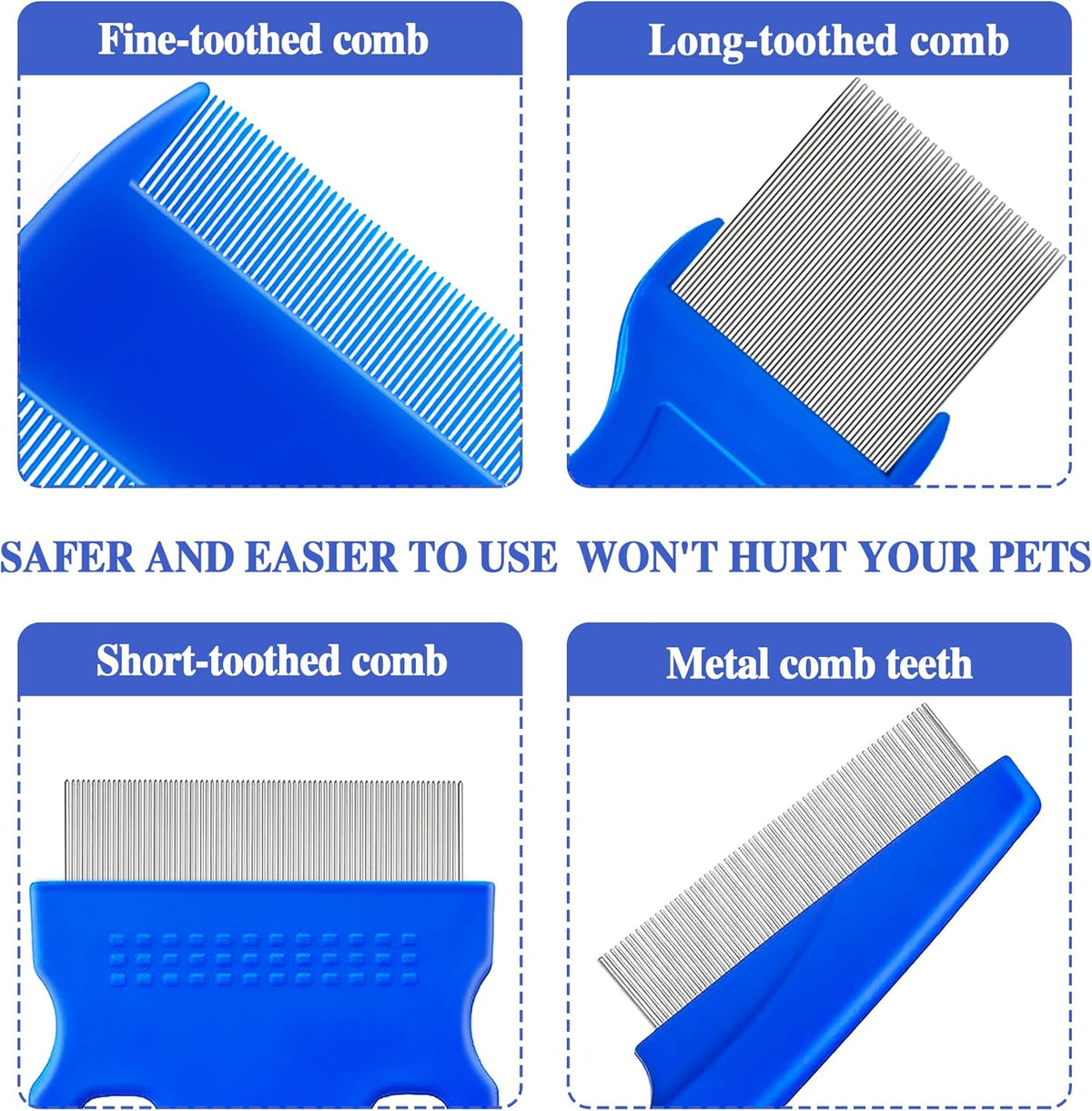 Close up of stainless steel teeth on pet comb