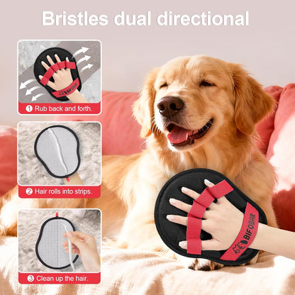 Reusable pet fur removal glove cleaning cat hair off carpet and rug