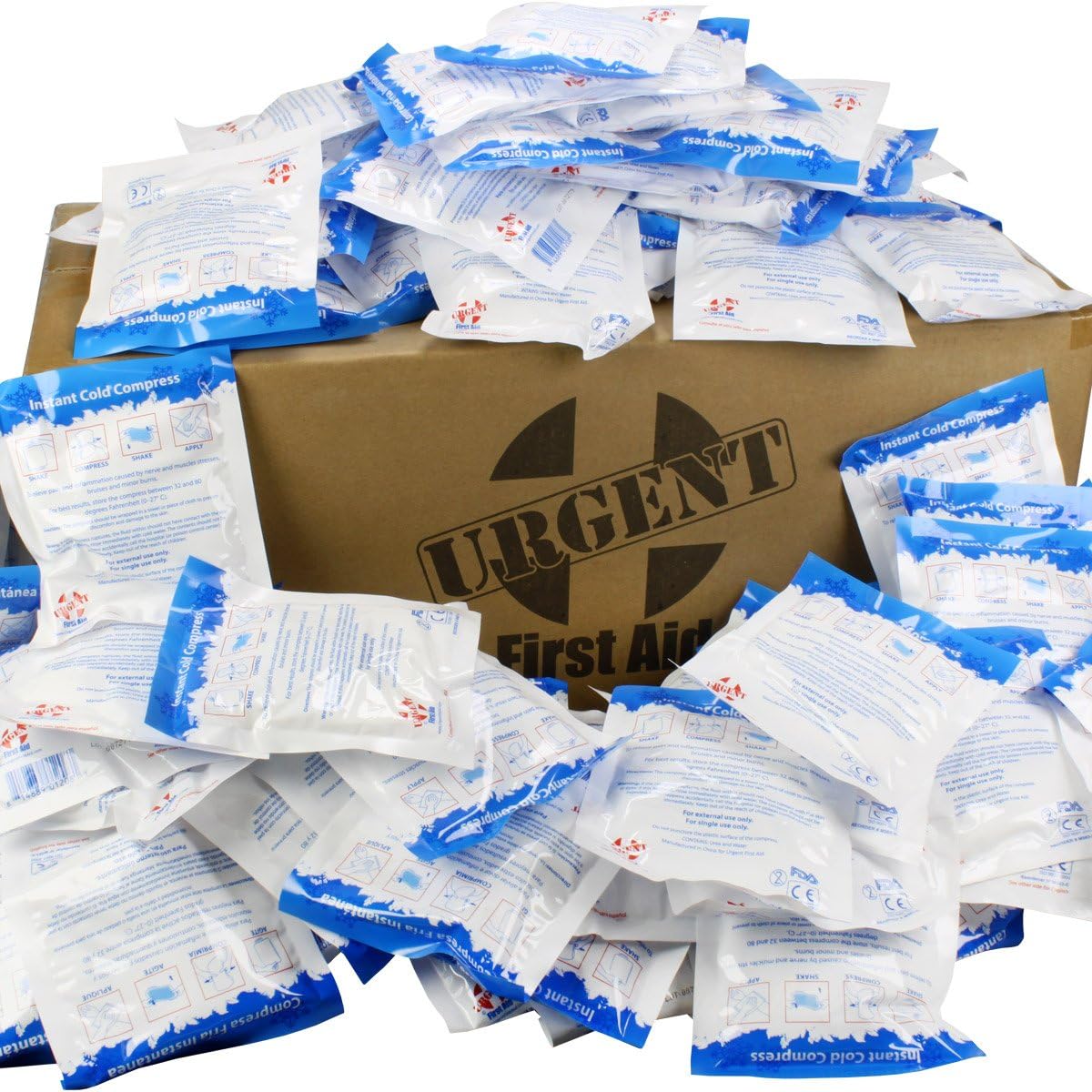 Urgent First Aid instant cold packs case front view