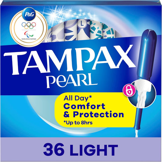 Tampax Pearl Light Absorbency Tampons 36 count box front view