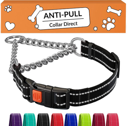 CollarDirect Martingale Dog Collar Heavy Duty Nylon Slip Collars for Small Medium Large Dogs [Stainless Steel Chain and Quick Release Buckle, Reflective, Pink, L, 17"-22"] - Image 9