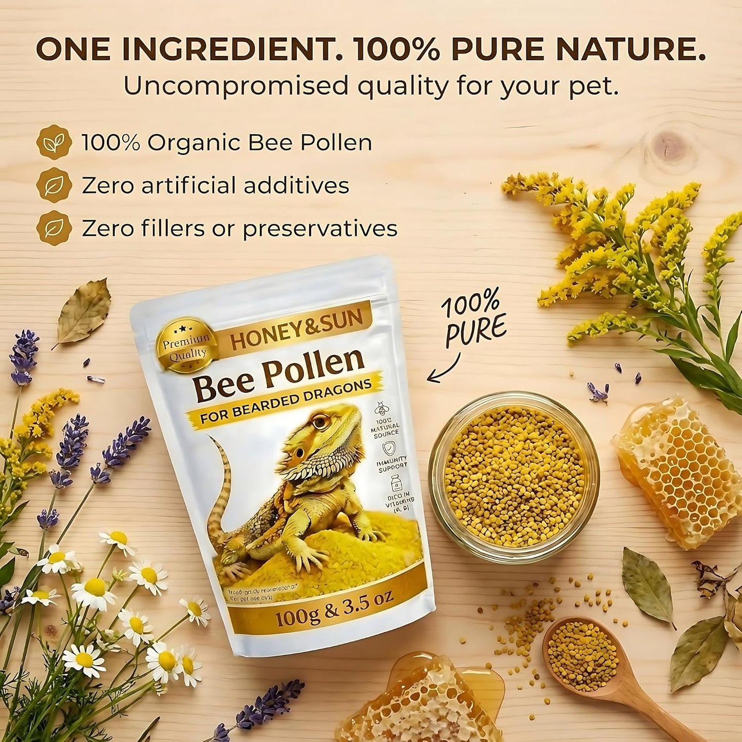 Honey and Sun bee pollen supplement for healthy reptile skin
