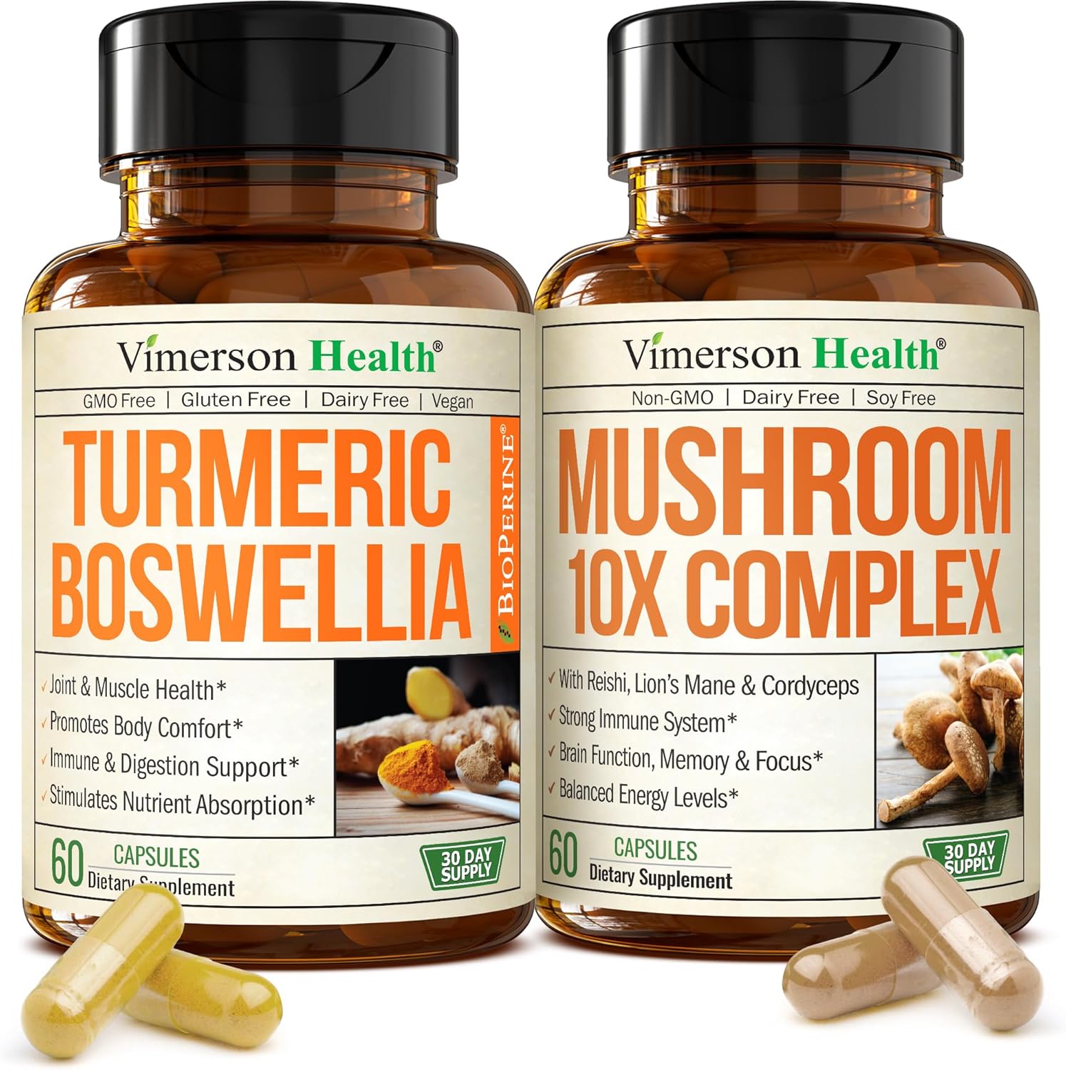 vimerson health boswellia turmeric and mushroom supplement bundle bottles