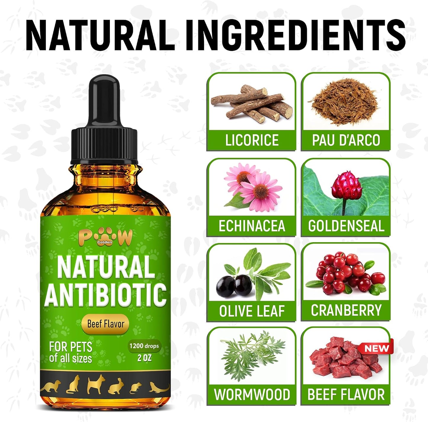 Golden Paw beef flavored pet supplement label showing organic ingredients