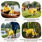 Adjustable abdomen drawstring tunnel on dog wet weather gear