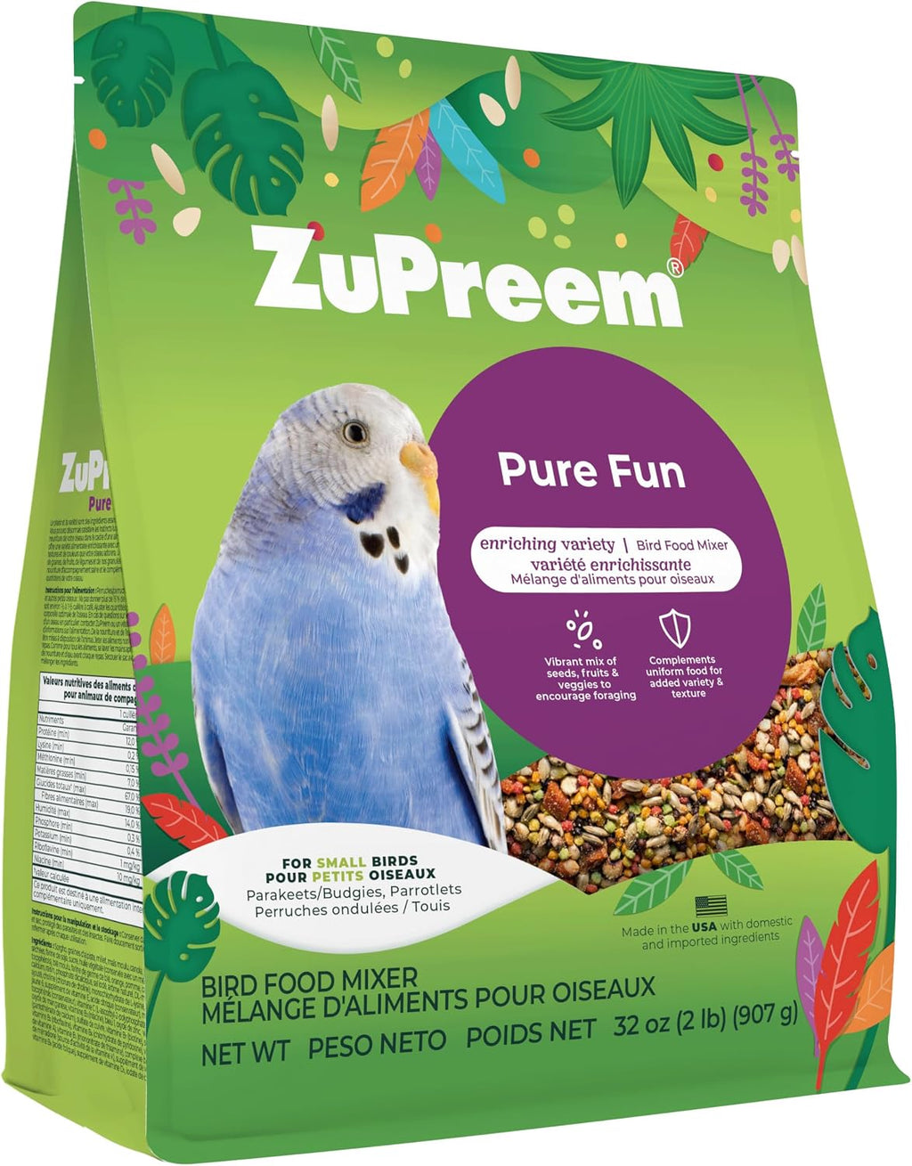 ZuPreem Smart Selects Daily Bird Food for Parakeet, Budgie, Parrotlet, Dove, Bird Pellets and Seed Blend, Core Nutrition for Small Birds, Made in USA, Parakeet Food, Budgie Food (S, 2 lb) - Image 9