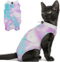 PUMYPOREITY cat recovery suit purple small front view on a kitten