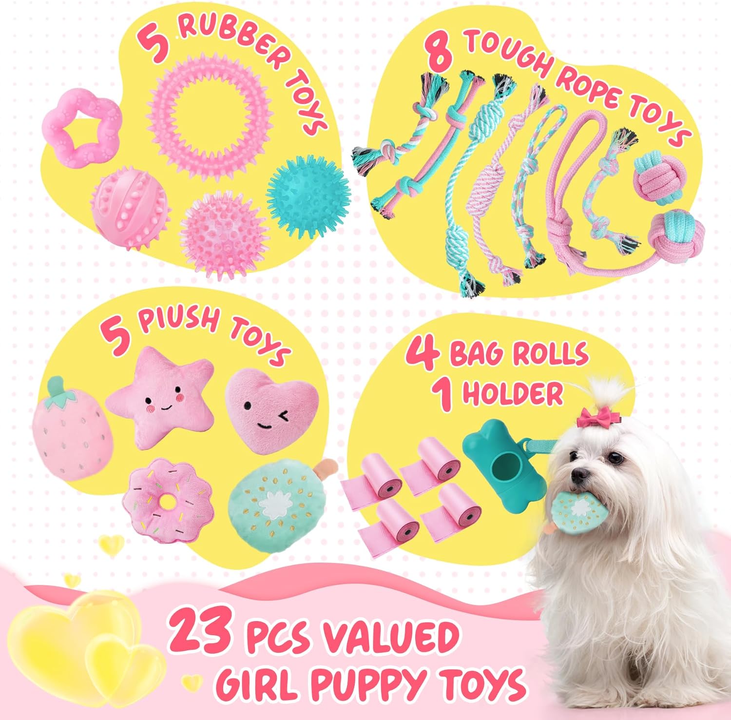 XIUGOAL interactive treat dispenser ball and textured rubber chew toys close up