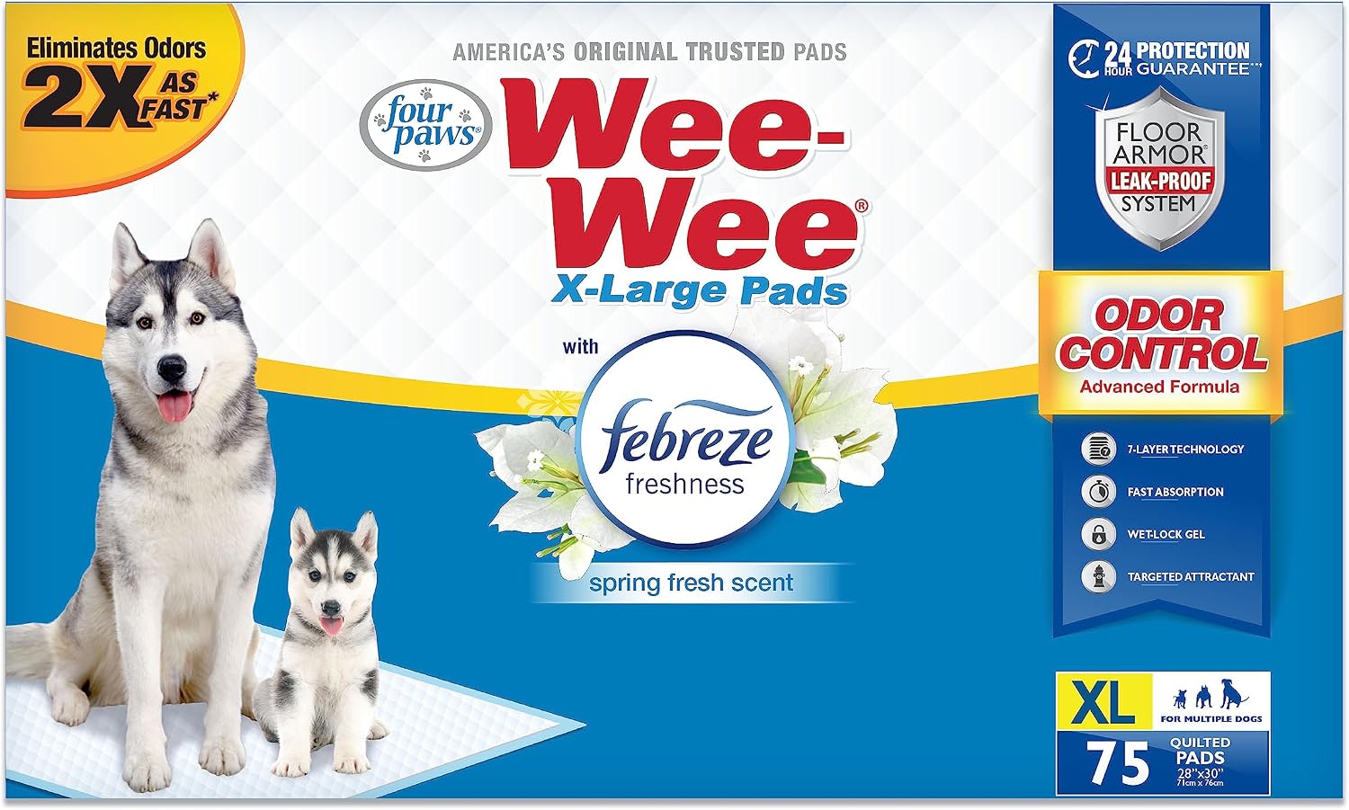 Four Paws Wee-Wee Odor Control with Febreze Freshness Pee Pads for Dogs & Puppies, Leak-Proof Dog Housebreaking Potty Training Floor Protection, Spring Fresh Scent, 22" x 23", 50 Count - Image 12