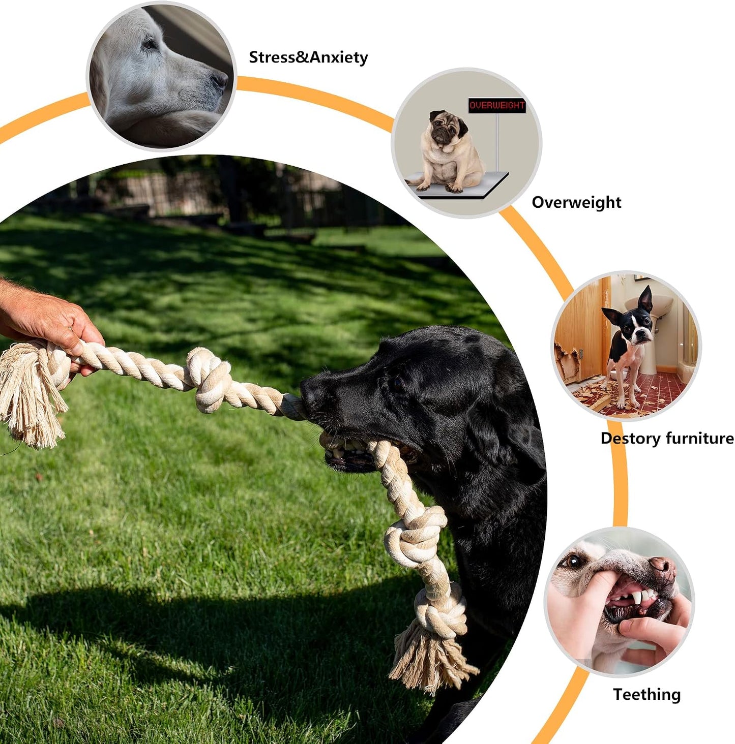 Natural cotton dog chew toy showcasing teeth cleaning dental hygiene benefits