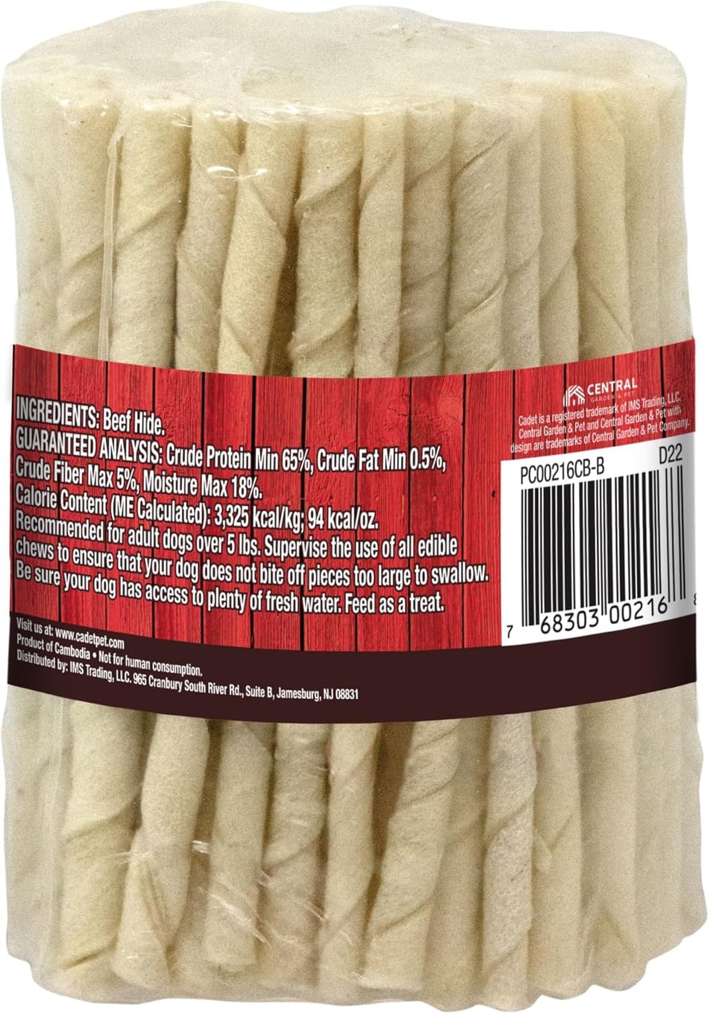 Cadet natural beef hide dog twist sticks ingredients label view