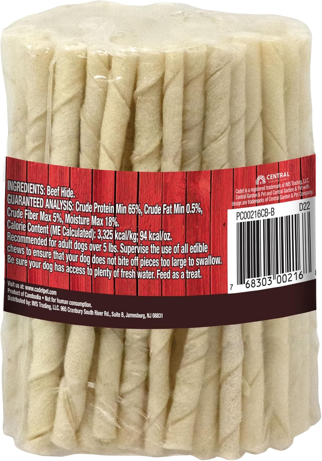 Cadet natural beef hide dog twist sticks ingredients label view
