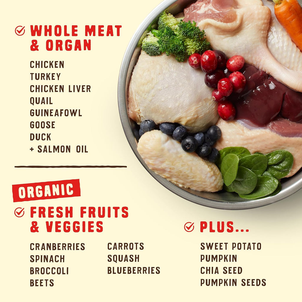 Premium raw coated grain free kibble for picky dogs packaging details