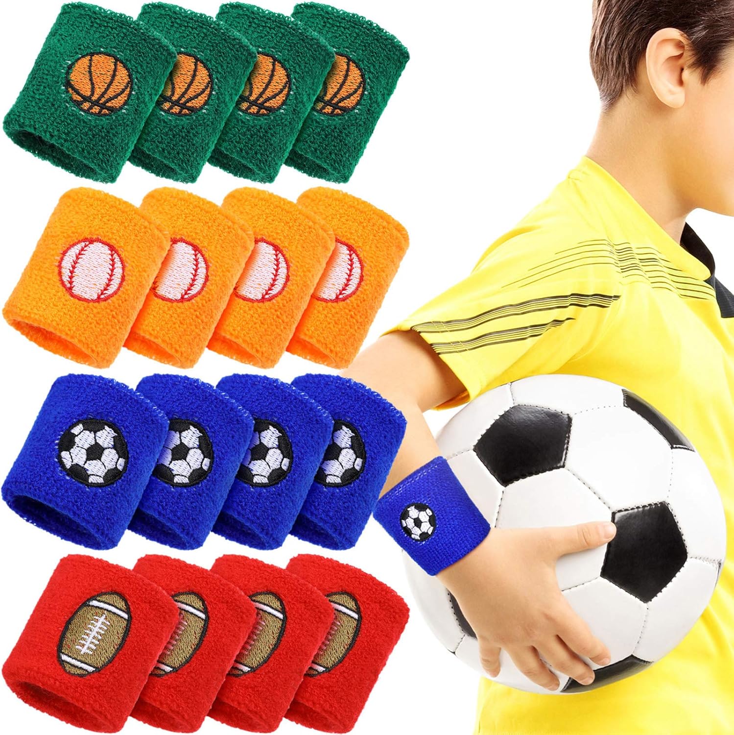 Gejoy 16 pieces kids sports wristbands set front view