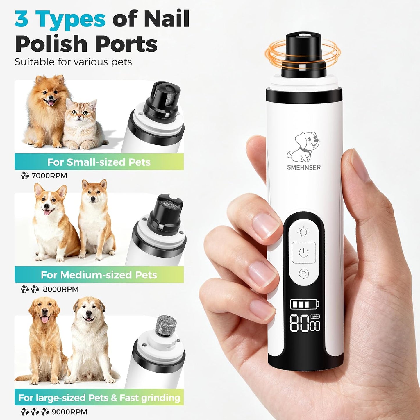 Close up of cordless nail grinder used on dog paw.