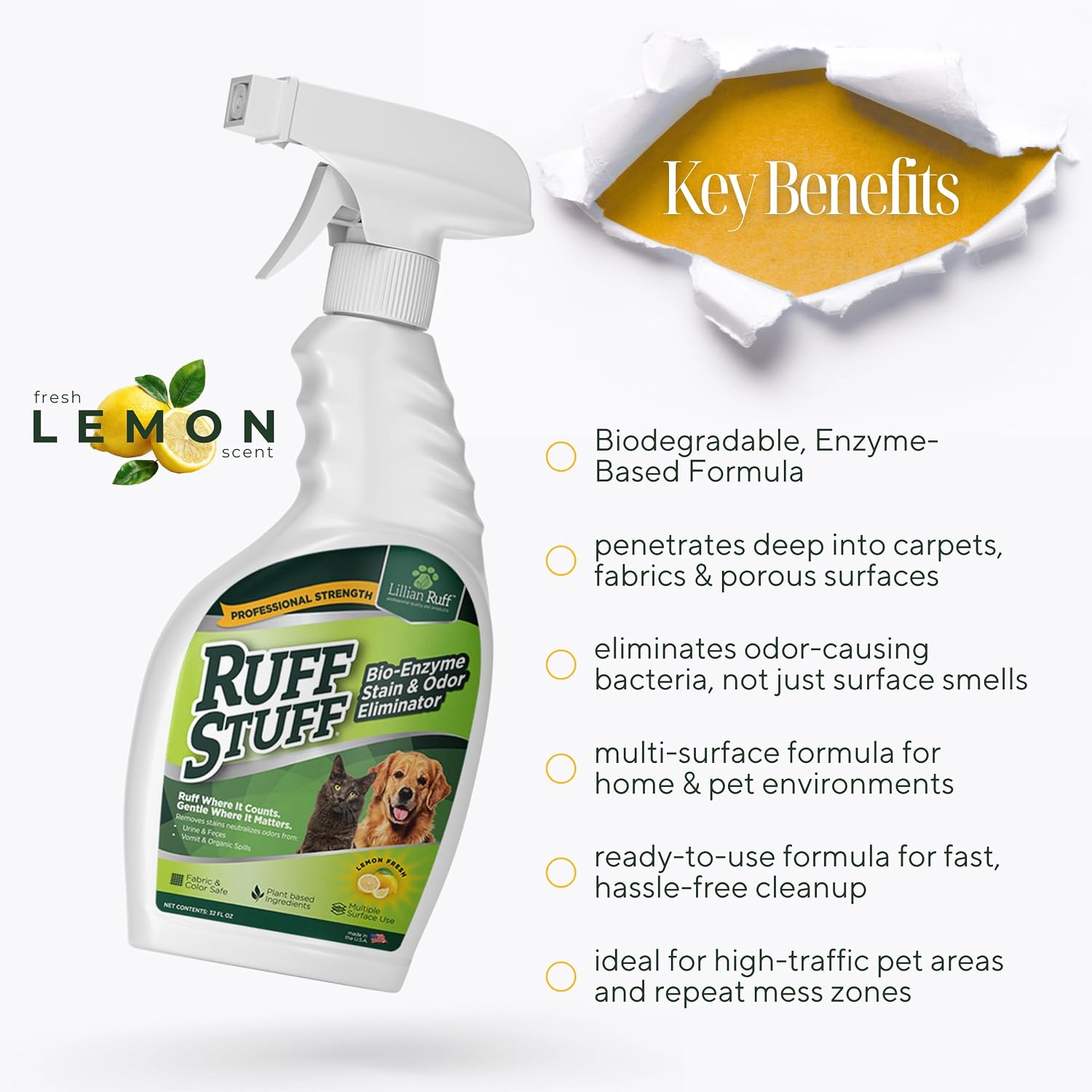 Bio enzymatic urine destroyer spray targeting dog and cat urine stains on carpet