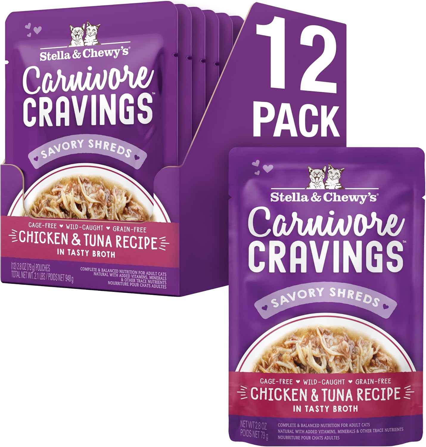 Stella & Chewy's Carnivore Cravings Wet Cat Food - Premium Pouches - Grain Free, High Protein Salmon, Tuna & Mackerel - Perfect For Picky Eaters - Complete Meal or Topper (2.8 oz, 24 Pack) - Image 13