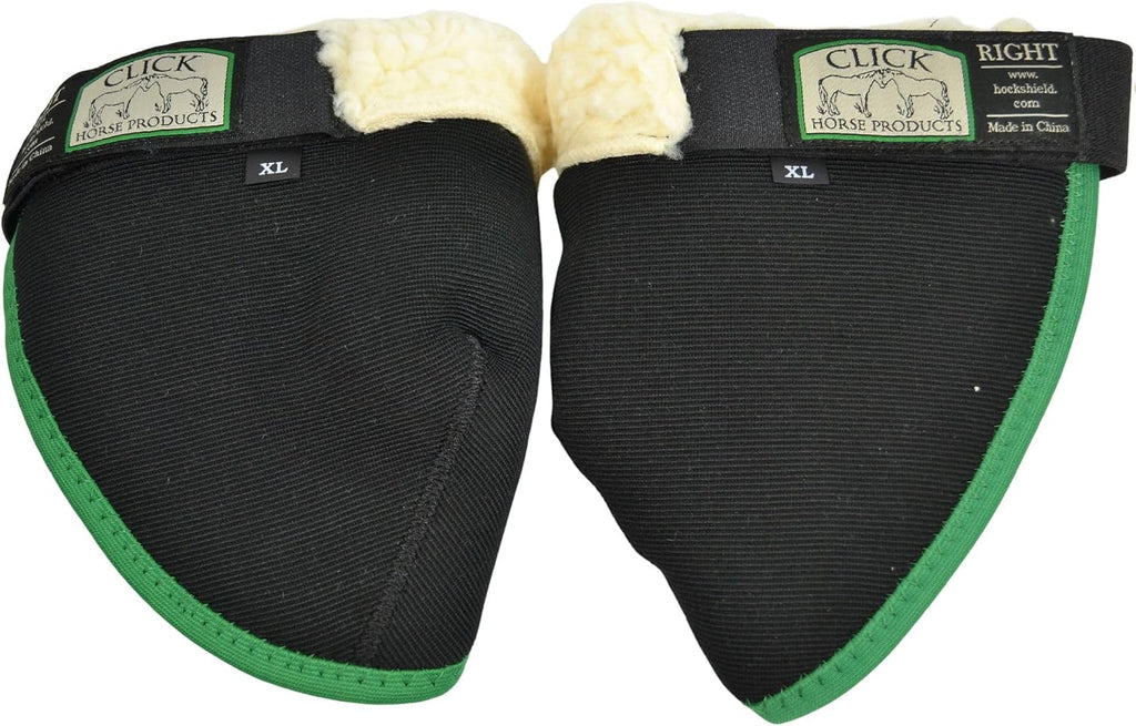 Close up view of the durable stitching on the black and green horse bed sore protector.
