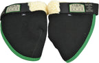 Close up view of the durable stitching on the black and green horse bed sore protector.