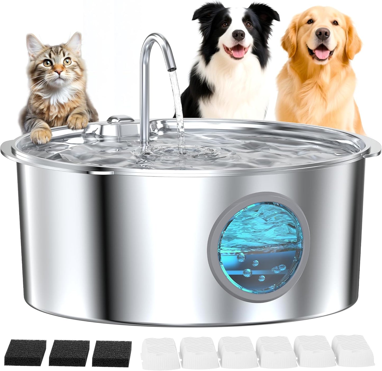 Dog Water Fountain for Large Dogs: Stainless Steel Dog Fountain Water Bowl - 3.2Gal/406oz/12L Super Quiet Big Cat Water Fountain with Visual Water Level -Great for Large Dogs Cats and Multi-Pet Home - Image 11