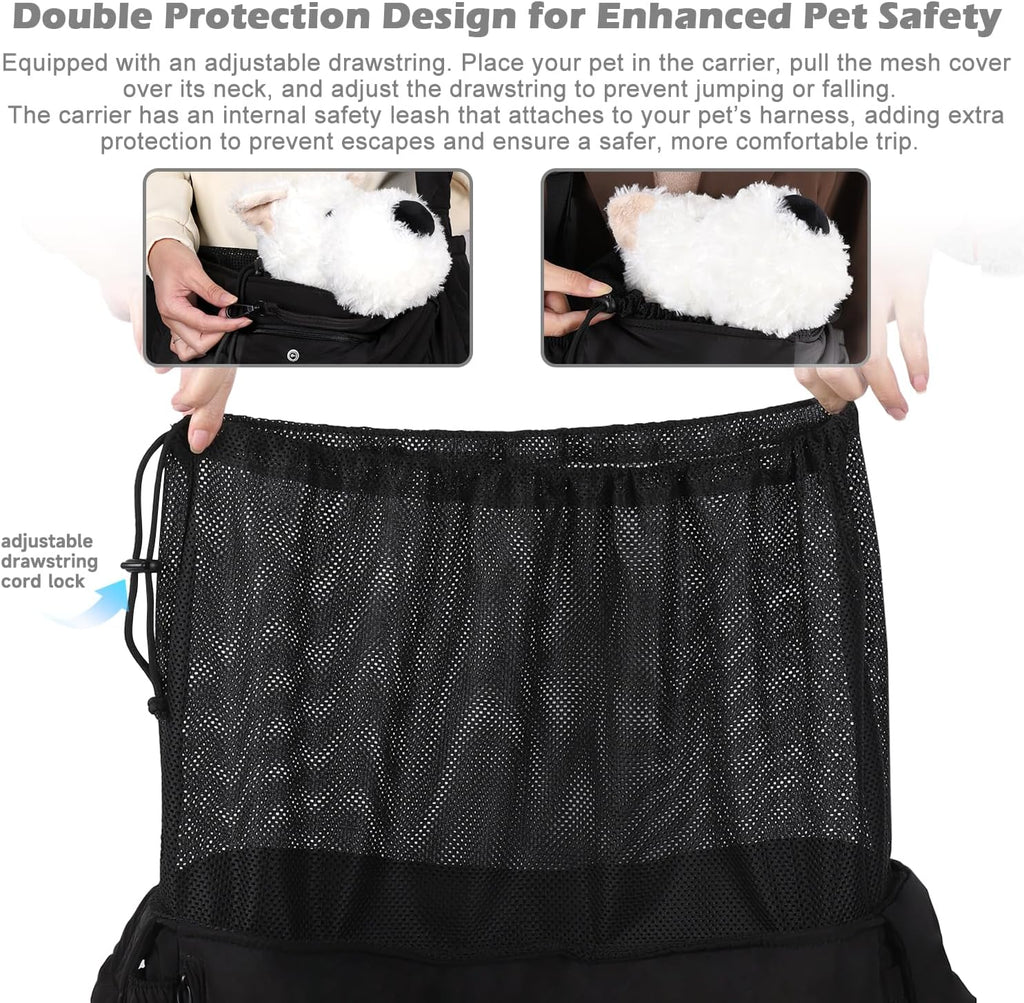 Adjustable strap detail on black CleverCode pet carrier