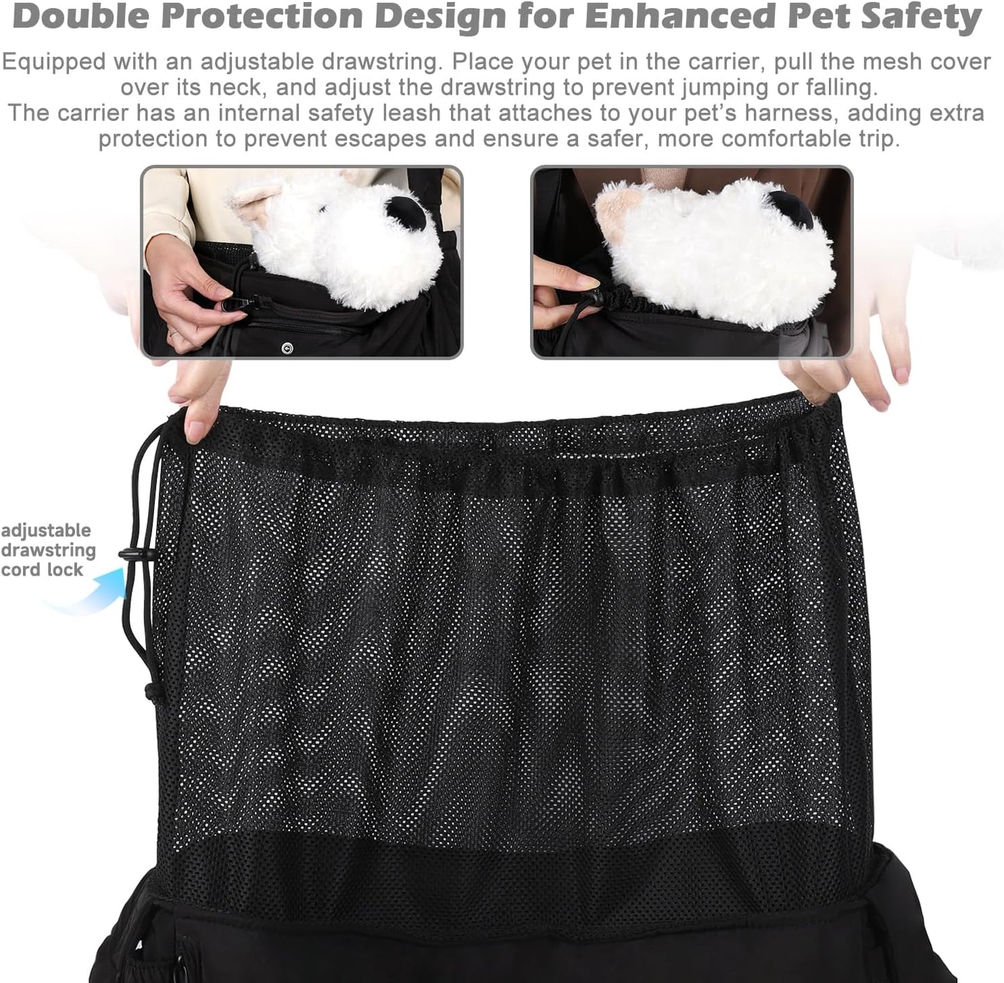 Adjustable strap detail on black CleverCode pet carrier