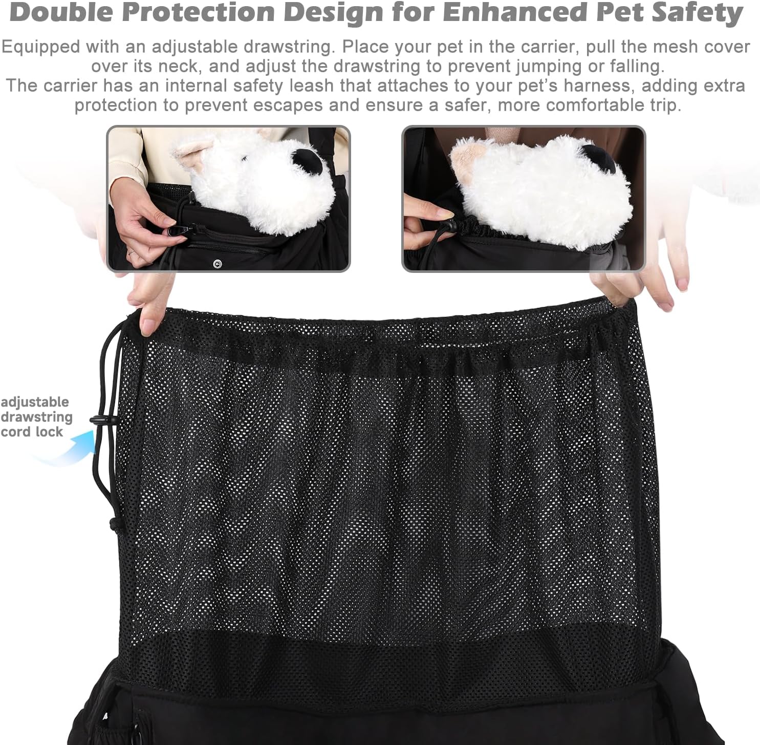 Adjustable strap detail on black CleverCode pet carrier