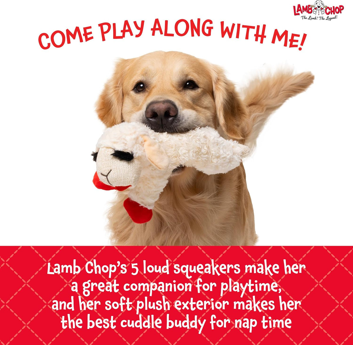 Multipet Lamb Chop dog toy with five squeakers