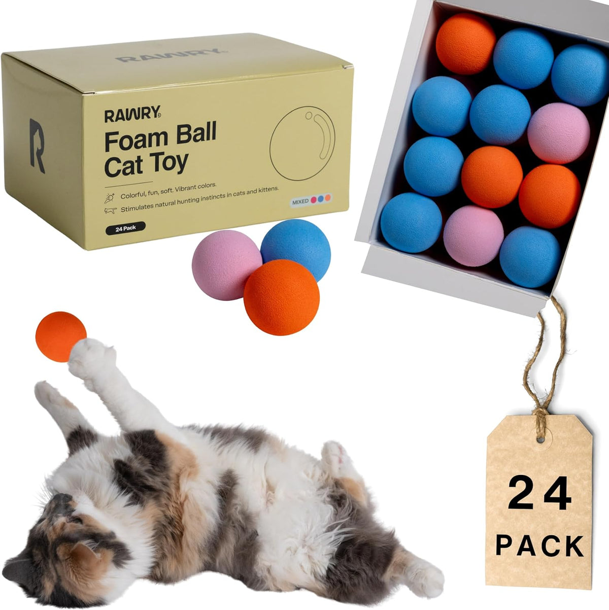 Rawry Foam Ball Cat Toy Set - 12 Lightweight Firm Foam Balls for Indoor Cats & Kittens | Ideal for Batting, Swatting & Chasing | Non-Toxic, Indoor Play | Supervised Use Recommended (12 Pack, Orange) - Image 10