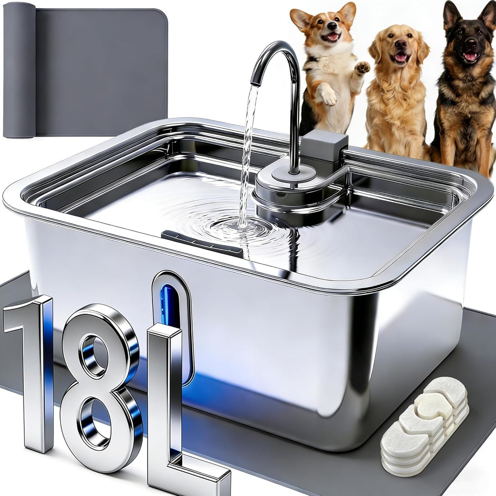 DeftPet 18 liter stainless steel dog water fountain front view