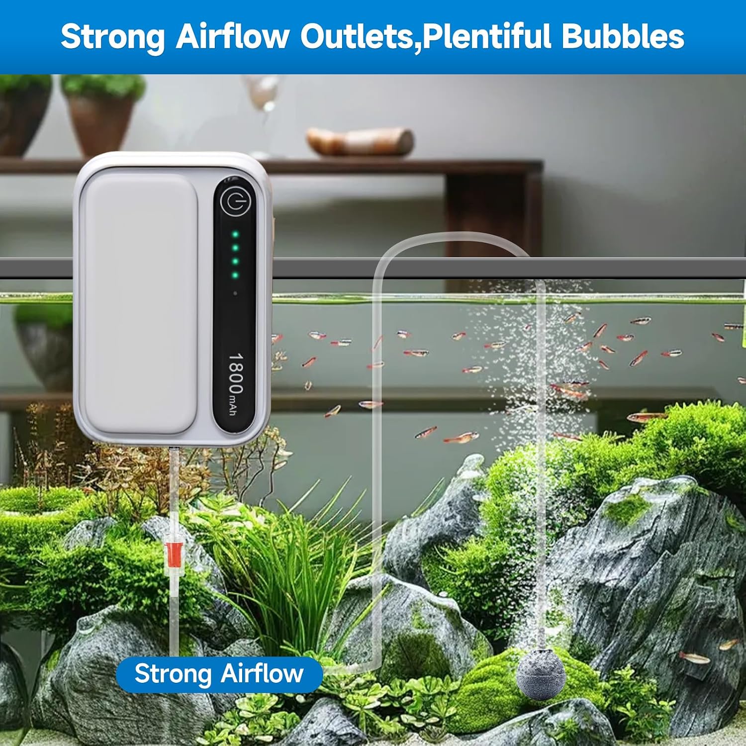 Side profile of Sysenciaga aquarium bubbler with shock absorbing feet