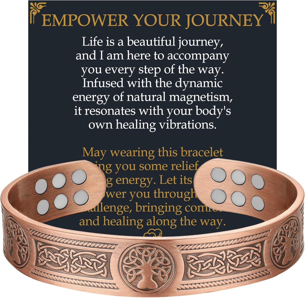 Jecanori Copper Bracelet for Men front view showing Tree of Life design.