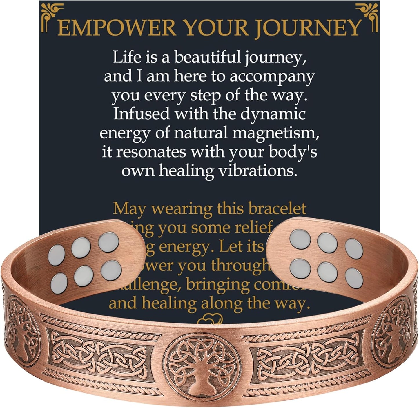 Jecanori Copper Bracelet for Men front view showing Tree of Life design.