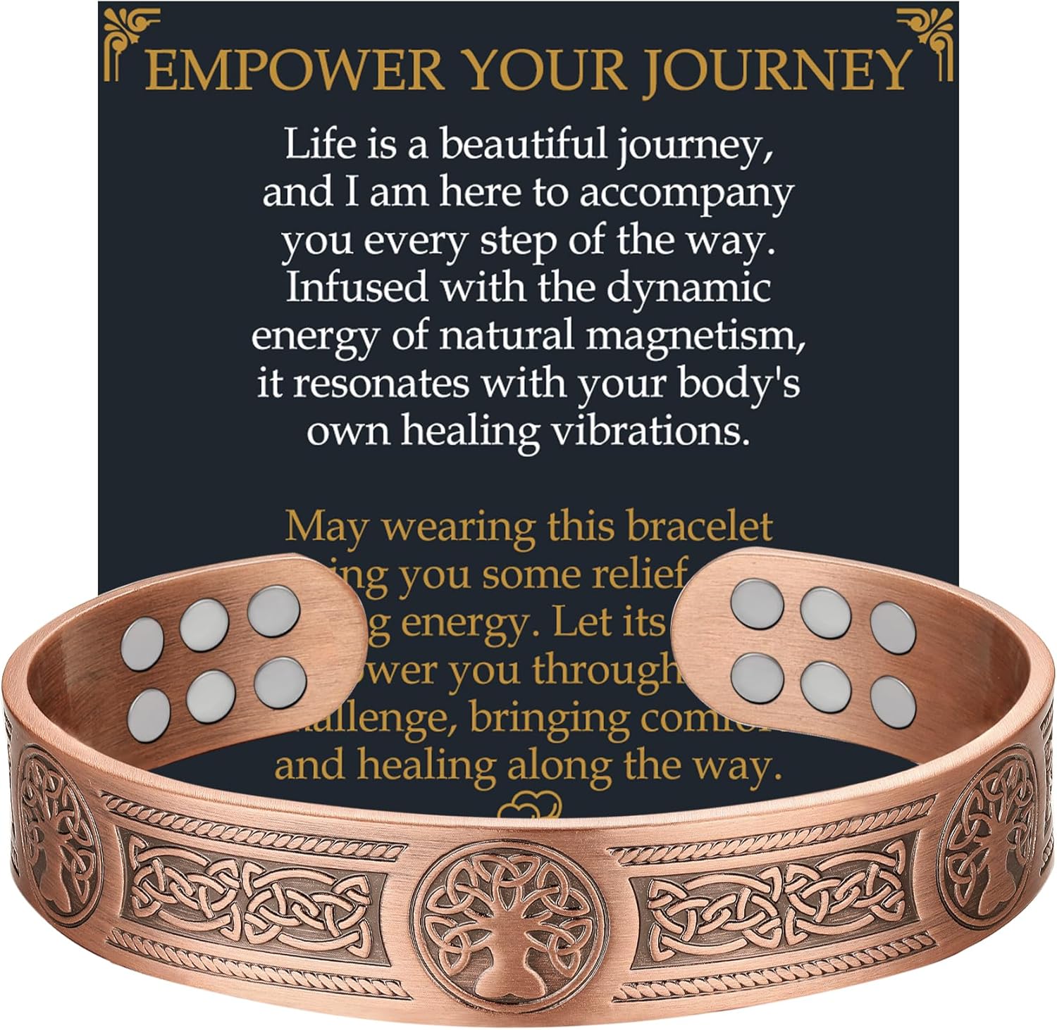 Jecanori Copper Bracelet for Men front view showing Tree of Life design.