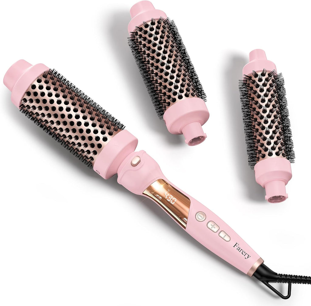 Farery Pro 3 in 1 thermal brush set with interchangeable ceramic barrels shown from the front.