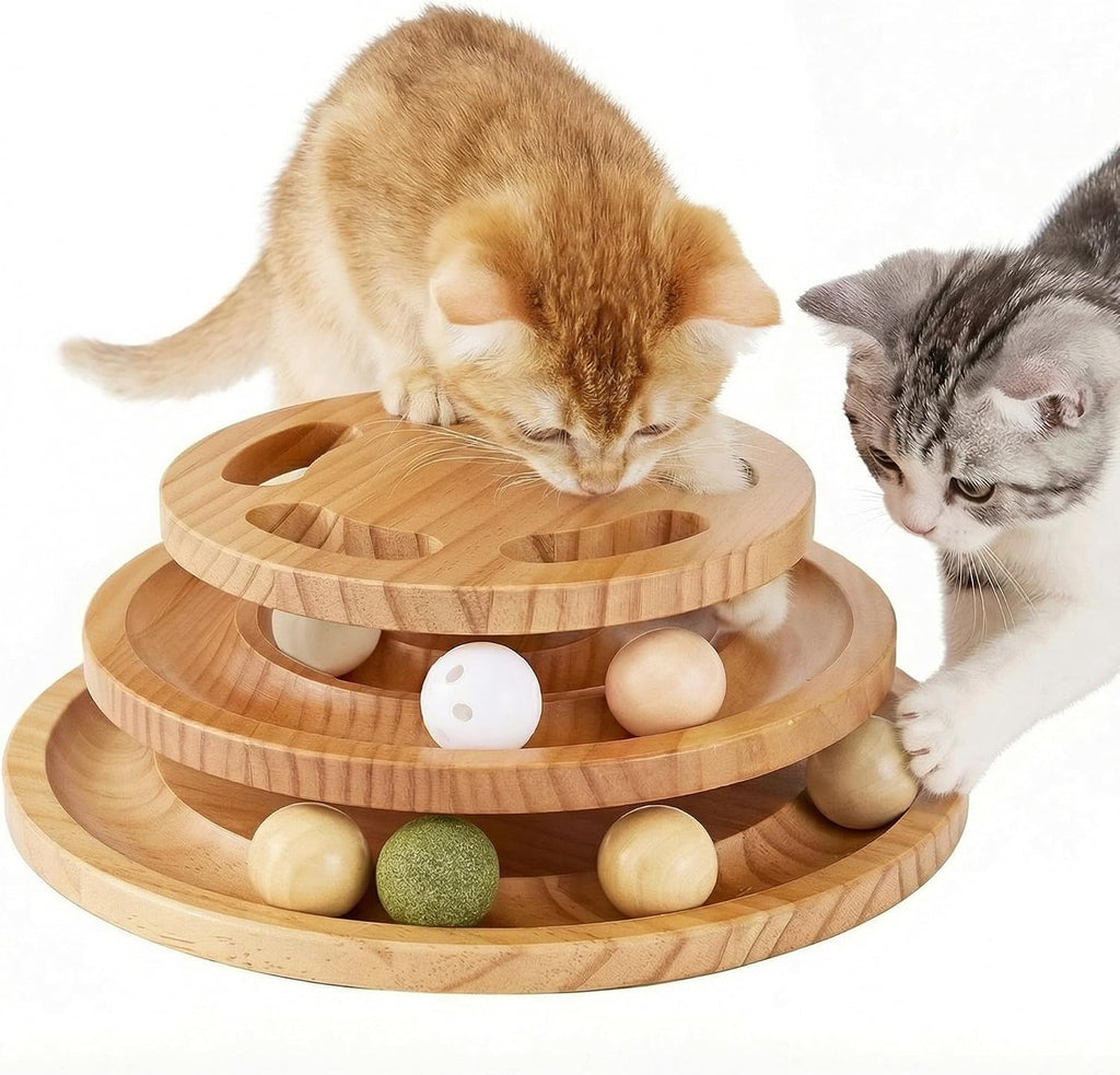 ZOMISIA Cat Ball Track Toy with Puzzle Top, Wooden Cat Toys for Indoor Cats with Spinning Balls, Interactive Large Cat Ball Tower for Kitten Kitty Exercise Mental Physical - Image 9