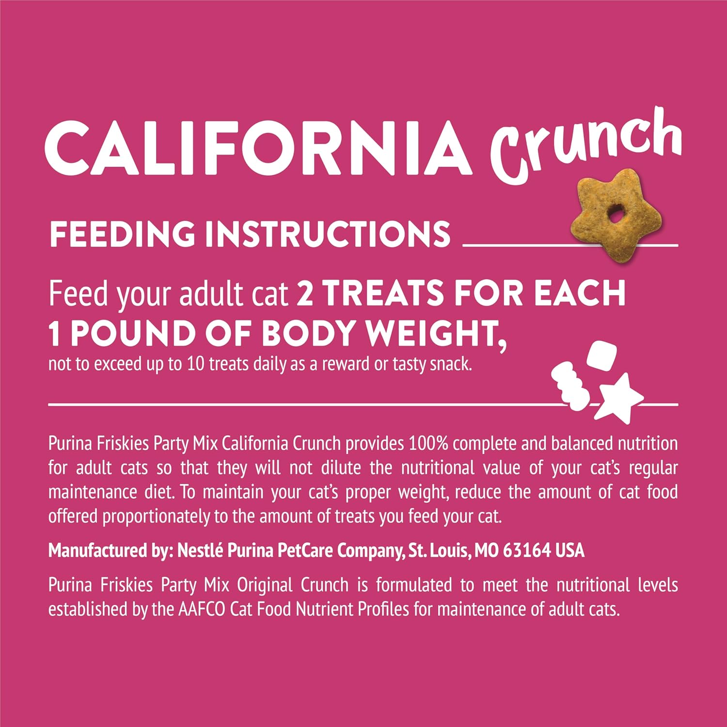 Friskies California Crunch multi flavor pet snack canister side view showing instructions