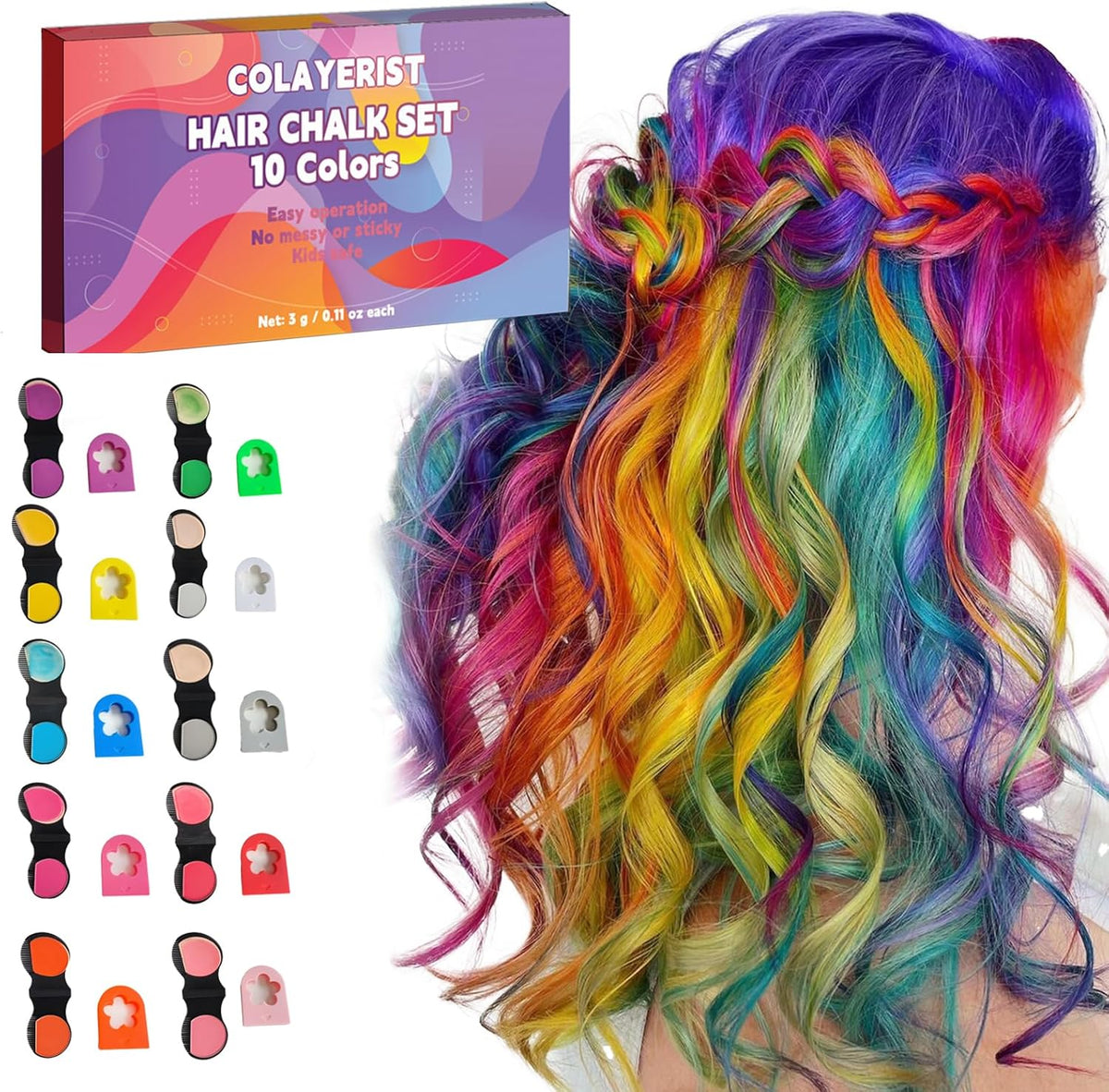 Colayerist 10-piece hair chalk set in vibrant colors.