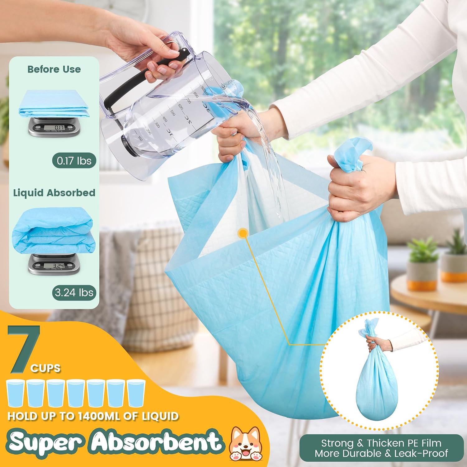 Six layer disposable puppy training pads showcasing the advanced leak lock construction layer by layer.