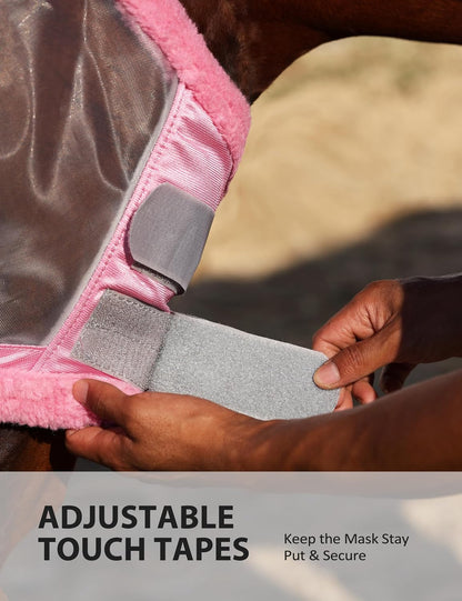 Forelock opening design on horse fly mask for mane protection